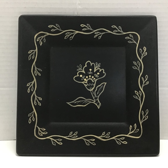 Signed Debbie Grogan Folk Art 8 inch Decorative Square Painted Wooden Plate - Picture 2 of 4